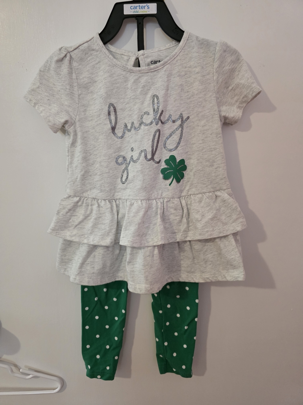 Carter's Gray Peplum Top and Green Polka Dot Leggings Set